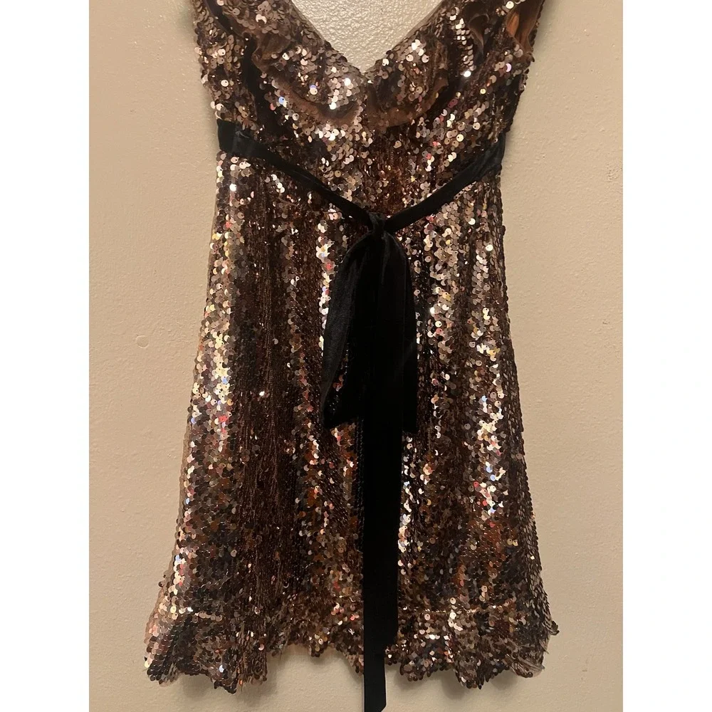 Anthropologie Free People Siren Sequin Mini Dress Lined Cocktail‎ Party Bronze 4
